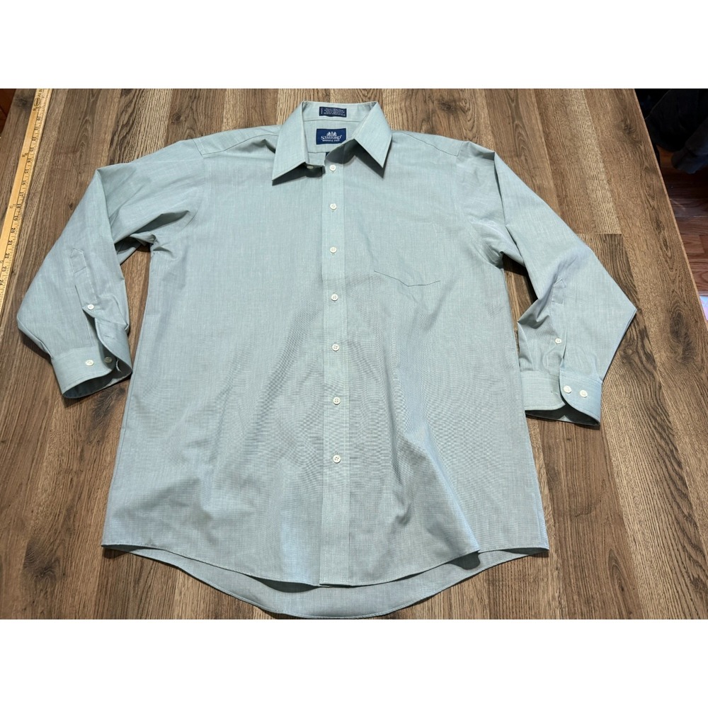 Stafford Shirt Men's Size 16.5 32/33 Green Long Sleeve Button Up Dress Shirt